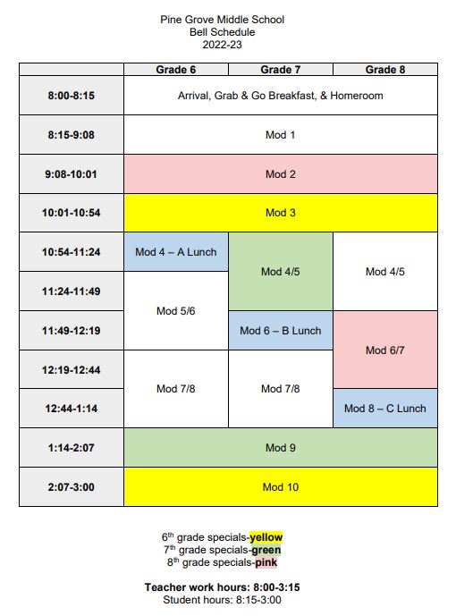 Bell Schedule 2223 Pine Grove Middle